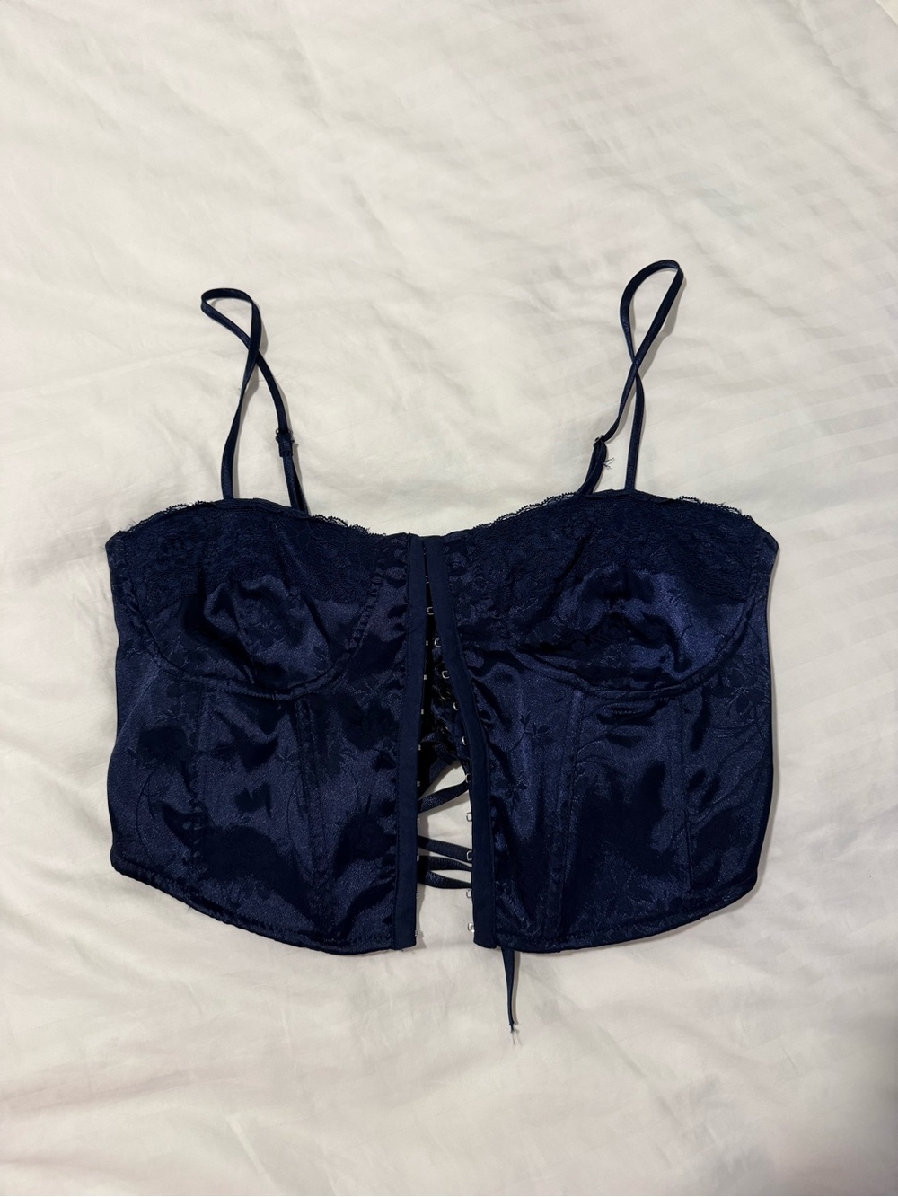 La Hearts Navy Lace Bustier Crop Top - Picture 3 of 5